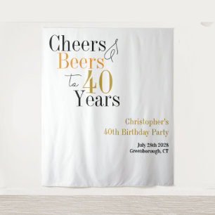 40th Birthday Cheers Beers Minimal Backdrop Tapestry