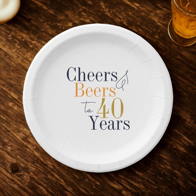 40th Birthday Cheers Beers Party Paper Plate (Creator Uploaded)