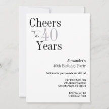 40th Birthday Cheers Minimal Birthday Party
