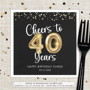 40th Birthday Cheers to 40 Years Black Gold Napkin