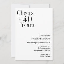 40th Birthday Cheers to 40 Years Black White Party
