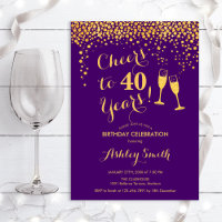 40th Birthday - Cheers To 40 Years Gold Purple