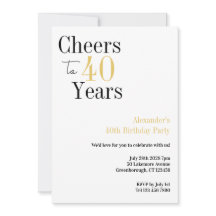 40th Birthday Cheers to 40 Years Minimal Party