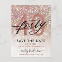 40th Birthday Chic Glitter Ombre Save The Date