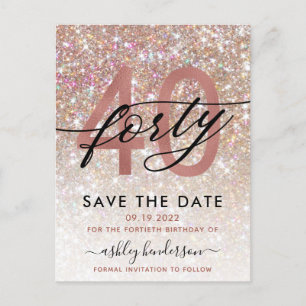 40th Birthday Chic Glitter Ombre Save The Date Postcard