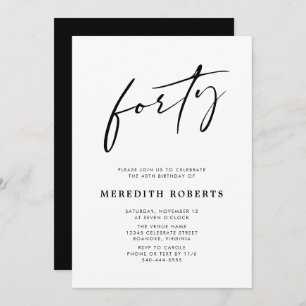 40th Birthday Chic Modern Script Minimalist Party Invitation