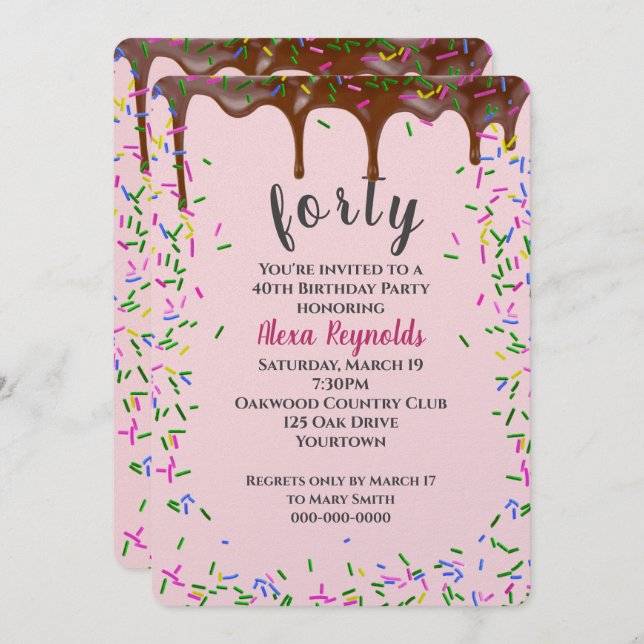 40th Birthday Chocolate Icing With Sprinkles Invitation (Front/Back)