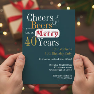 40th Birthday Christmas Cheers Beers Party Invitation
