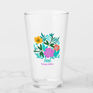 40th birthday colorful modern floral elegant  glass