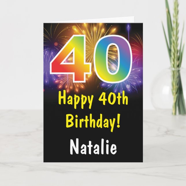 40th Birthday Colorful Rainbow Fireworks Card (Front)