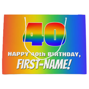 40th Birthday: Colourful, Fun Rainbow Pattern # 40 Large Gift Bag