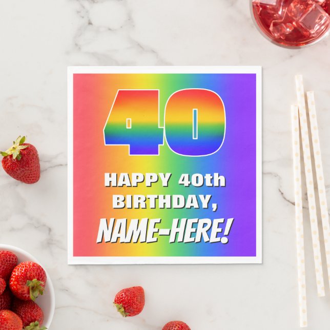 40th Birthday: Colourful, Fun Rainbow Pattern # 40 Napkin (Insitu)