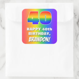 40th Birthday: Colourful, Fun Rainbow Pattern # 40 Square Sticker