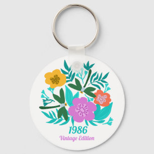 40th birthday colourful modern floral elegant key ring