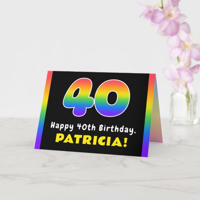 40th Birthday: Colourful Rainbow # 40, Custom Name Card (Orchid)