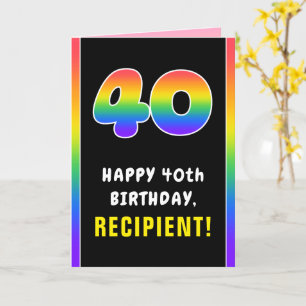 40th Birthday: Colourful Rainbow # 40, Custom Name Card