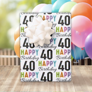 40th Birthday Colourful Typography Wrapping Paper