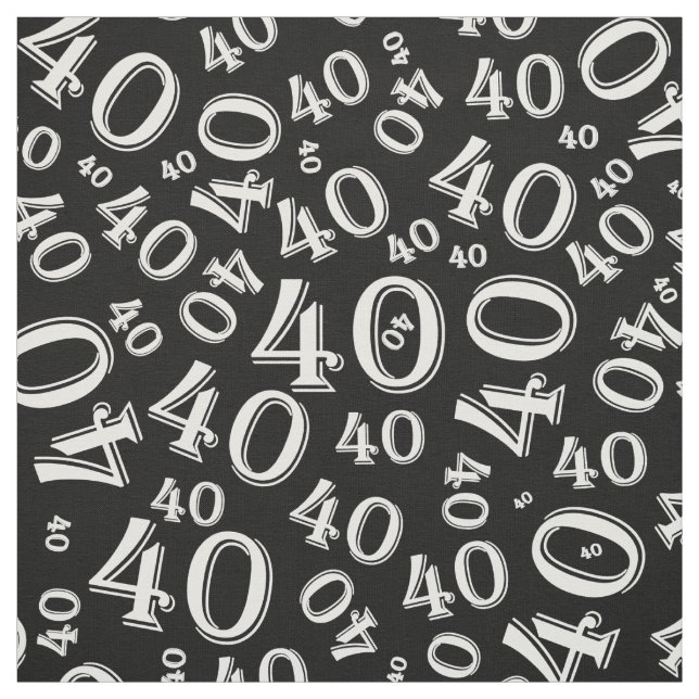 40th Birthday Cool Number Pattern Black/White Fabric (Swatch)