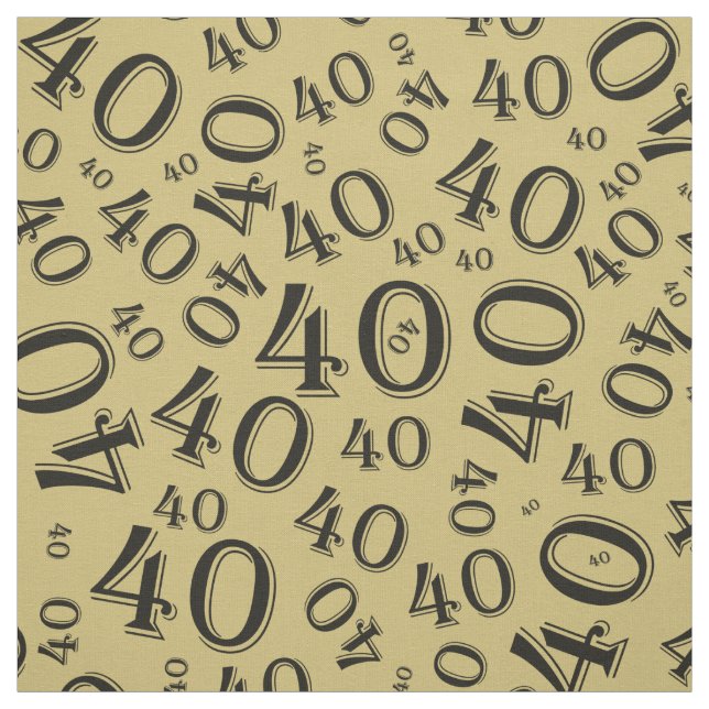 40th Birthday Cool Number Pattern Gold/Black Fabric (Swatch)