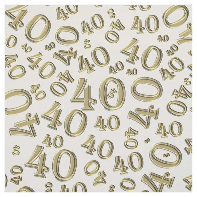 40th Birthday Cool Number Pattern Gold/White Fabric (Swatch)