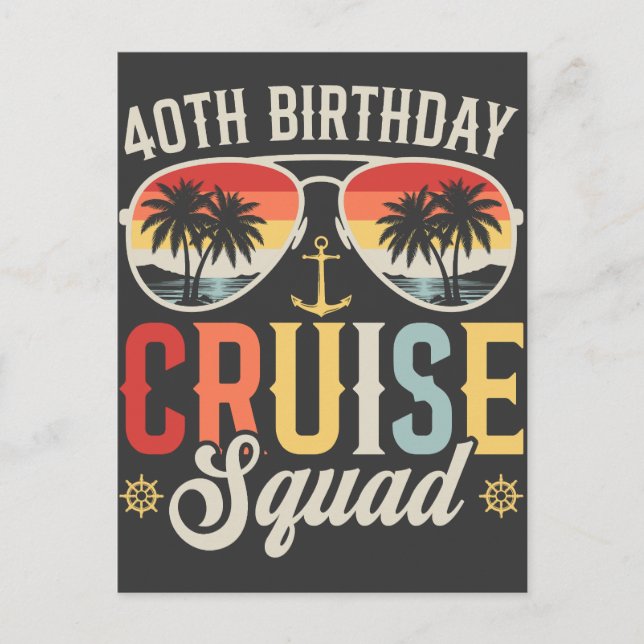40TH Birthday Cruise Squad Family Matching Postcard (Front)