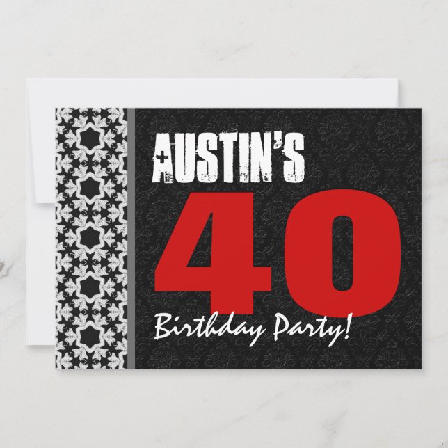 40th Birthday Custom Name Black White Red V17 Invitation (Front)