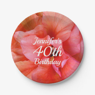 40th Birthday Custom Name Tropical Flower Photo Paper Plate