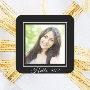40th birthday custom photo black white square sticker
