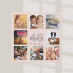 40th birthday custom photo collage rose gold name faux canvas print<br><div class="desc">A unique 40th birthday gift or keepsake, celebrating her life with a collage of 8 of your photos. Add images of her family, friends, pets, hobbies or dream travel destination. Personalise and add a name, age 40 and a date. Grey and dark rose gold coloured letters. A chic black background....</div>