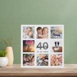 40th birthday custom photo collage white monogram faux canvas print<br><div class="desc">A unique 40th birthday gift or keepsake, celebrating her life with a collage of 8 of your photos. Add images of her family, friends, pets, hobbies or dream travel destination. Personalise and add a name, age 40 and a date. Grey and black coloured letters. A chic white background. This canvas...</div>