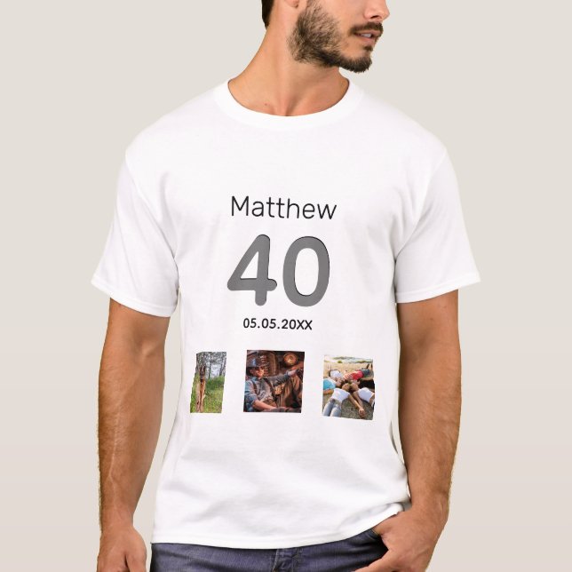 40th birthday custom photo monogram guy T-Shirt (Front)
