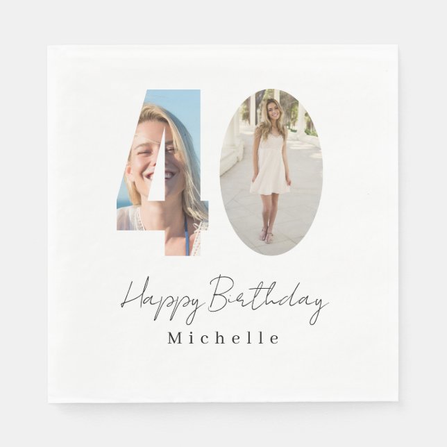 40th Birthday Custom Photo  Napkin (Front)