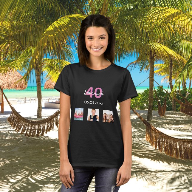 40th birthday custom photo pink monogram woman T-Shirt (Creator Uploaded)