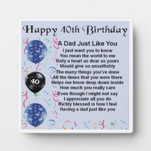 40th Birthday Dad Poem Plaque