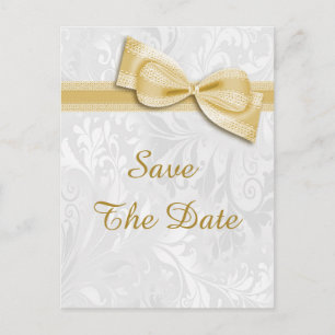 40th Birthday Damask and Faux Bow Save The Date Announcement Postcard