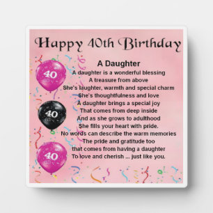40th Birthday Daughter Poem Plaque