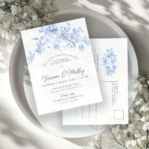 40th Birthday Dinner Party Blue Floral Invitation Postcard