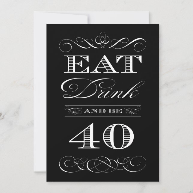 40th Birthday Dinner Party Eat Drink and be Merry Invitation (Front)