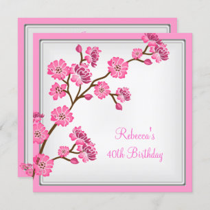 40th Birthday Elegant Asian Pink Flowers Invitation