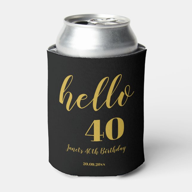 40th Birthday Elegant Black and Gold Custom  Can Cooler (Can Front)