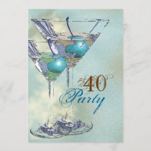 40th birthday elegant blue brown invitation