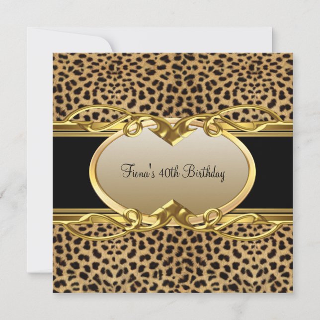 40th Birthday Elegant Classy Gold Black Leopard Invitation (Front)