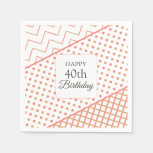 40th Birthday Elegant Coral Geometric Napkin