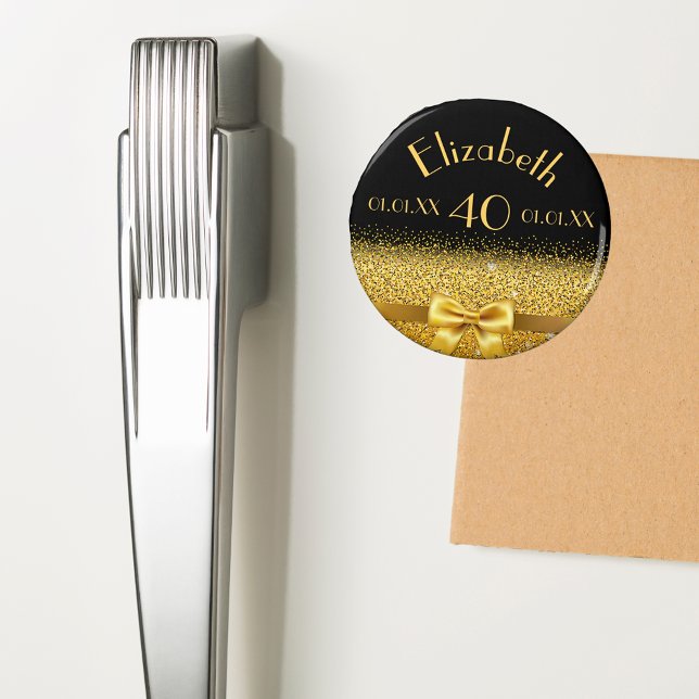 40th birthday elegant gold bow with sparkle black magnet (Creator Uploaded)