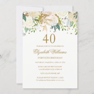40th Birthday Elegant Gold Floral Invitation