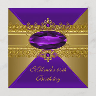 40th Birthday Elegant Lace Purple Gold Invitation