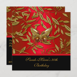 40th Birthday Elegant Rich Red Black Butterfly Invitation