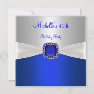 40th Birthday Elegant Silver White Blue Jewel Invitation