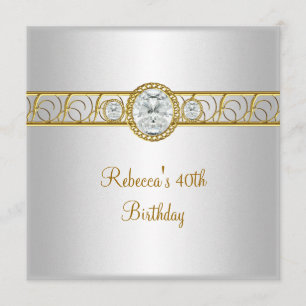 40th Birthday Elegant White Gold Diamond Jewel Invitation