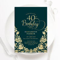 40th Birthday Emerald Green Gold Roses